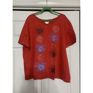 Vintage CW Classics Fireworks And Bling Knit Tshirt Top Tunic 4X EUC (T60)
